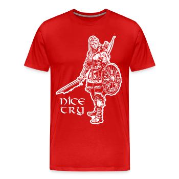 Nice Try Valkyrie - Männer Premium Bio T-Shirt - Rot - Vorne - Damien (186cm)