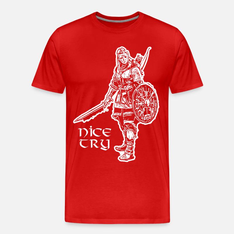 Nice Try Valkyrie - Männer Premium Bio T-Shirt - Rot