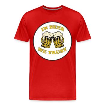 in Bier vertrauen wir Aufkleber Bier birra cerveza bière - Männer Premium Bio T-Shirt - Rot - Vorne - Damien (186cm)