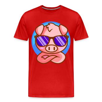 Kleines Ferkel mit Sonnenbrille - Männer Premium Bio T-Shirt - Rot - Vorne - Damien (186cm)