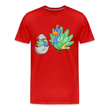Paon avec bébé paon - T-shirt bio Premium Homme - rouge - Devant - Damien (186cm)