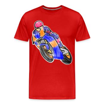 Wheelie à la course de moto - aquarelles foncées - T-shirt bio Premium Homme - rouge - Devant - Damien (186cm)