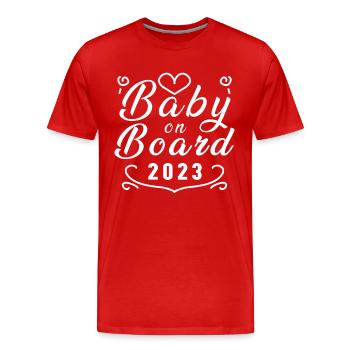 Bébé à bord grossesse enceinte 2023 - T-shirt bio Premium Homme - rouge - Devant - Damien (186cm)