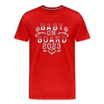 Bébé à bord grossesse enceinte 2023 - T-shirt bio Premium Homme - rouge - Devant - Damien (186cm)
