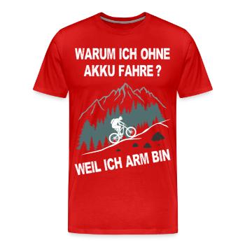 E-Bike, Mountainbike, bergauf, radfahren, Berge - Männer Premium Bio T-Shirt - Rot - Vorne - Damien (186cm)