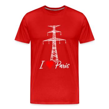 Paris Tour Eiffel Electricien Satire Amour - T-shirt bio Premium Homme - rouge - Devant - Damien (186cm)