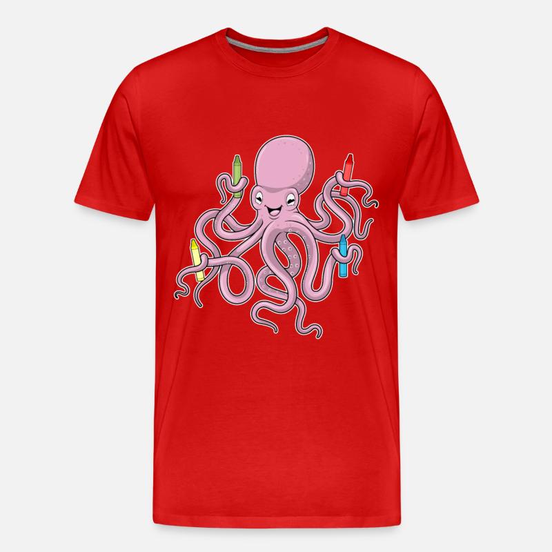 Krake mit Wachsmalstifte - Männer Premium Bio T-Shirt - Rot