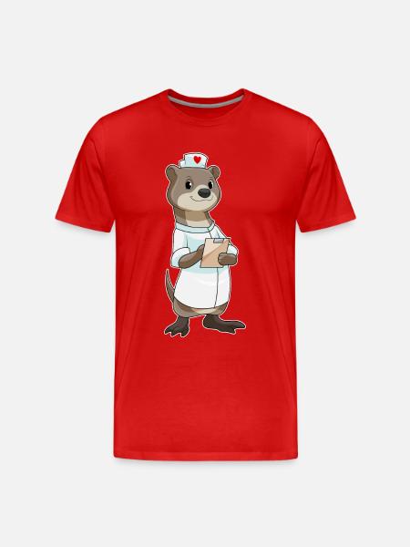 Otter Krankenschwester Herz - Männer Premium Bio T-Shirt - Rot