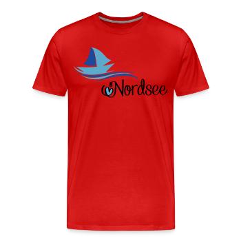 Conception de la mer du Nord avec voilier - T-shirt bio Premium Homme - rouge - Devant - Damien (186cm)