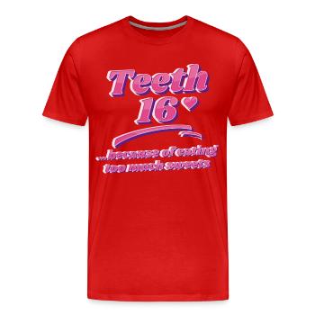 Drôle de déclaration Sweet Tooth Sweet Sweet - T-shirt bio Premium Homme - rouge - Devant - Damien (186cm)