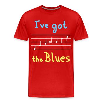 Blues Tonleiter in E - hell - Männer Premium Bio T-Shirt - Rot - Vorne - Damien (186cm)