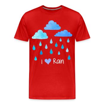 J’aime la pluie, les gouttes de pluie, les nuages météorologiques, l’humidité - T-shirt bio Premium Homme - rouge - Devant - Damien (186cm)