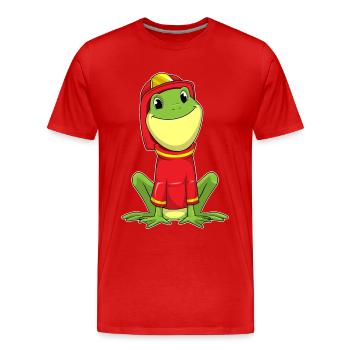 Frosch Feuerwehrmann Feuerwehrhelm Feuerwehr - Männer Premium Bio T-Shirt - Rot - Vorne - Damien (186cm)