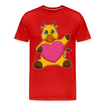 Giraffe Herz - Männer Premium Bio T-Shirt - Rot - Vorne - Damien (186cm)