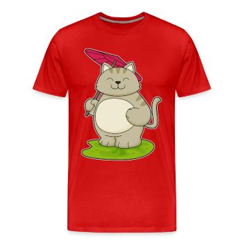 Cat Umbrella - Men's Premium Organic T-Shirt - red - Front - Damien (186cm)