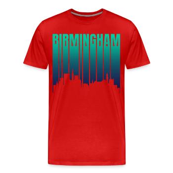 Birmingham Skyline Gradient - Men's Premium Organic T-Shirt - red - Front - Damien (186cm)