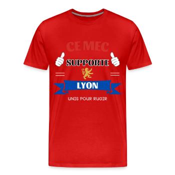 Ce mec supporte Lyon - T-shirt bio Premium Homme - rouge - Devant - Damien (186cm)