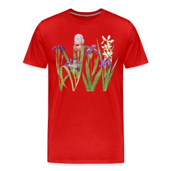 Wilde Iris und Orchidee Botanisches Design - Männer Premium Bio T-Shirt - Rot - Vorne - Damien (186cm)