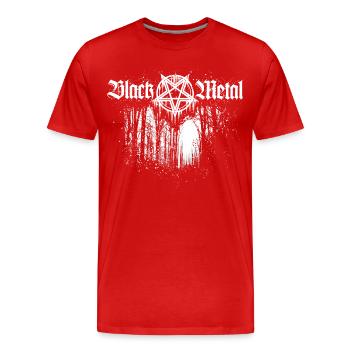 Black Metal | Pentagramme et forêt - T-shirt bio Premium Homme - rouge - Devant - Damien (186cm)