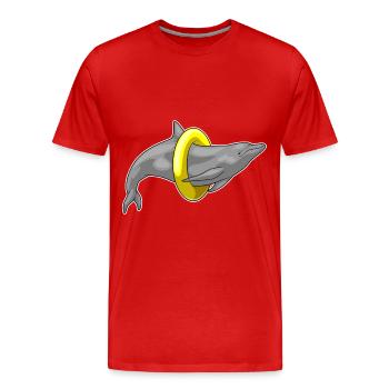 Bouée de sauvetage de nage avec les dauphins - T-shirt bio Premium Homme - rouge - Devant - Damien (186cm)