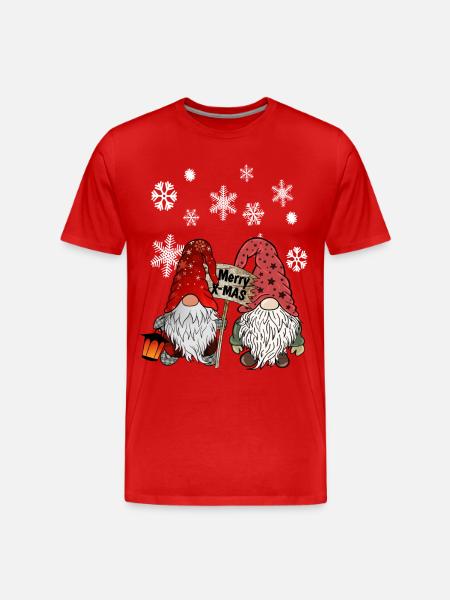 Gnome Christmas Elves with Snowflakes - Men's Premium Organic T-Shirt - red