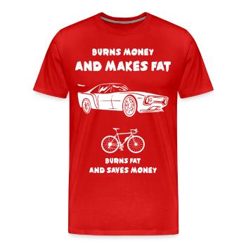 La voiture brûle de l’argent et fait grossir - T-shirt bio Premium Homme - rouge - Devant - Damien (186cm)
