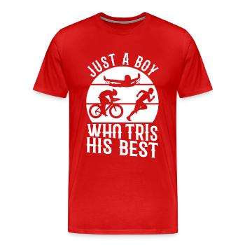 Triathlon Wettkämpfer - Männer Premium Bio T-Shirt - Rot - Vorne - Damien (186cm)