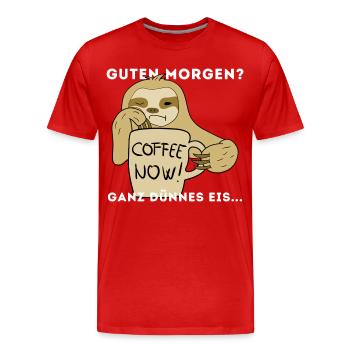 Langschläfer Kaffee Morgen Sloth - Männer Premium Bio T-Shirt - Rot - Vorne - Damien (186cm)