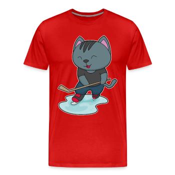 Katze Eishockey Eishockeyschläger - Männer Premium Bio T-Shirt - Rot - Vorne - Damien (186cm)