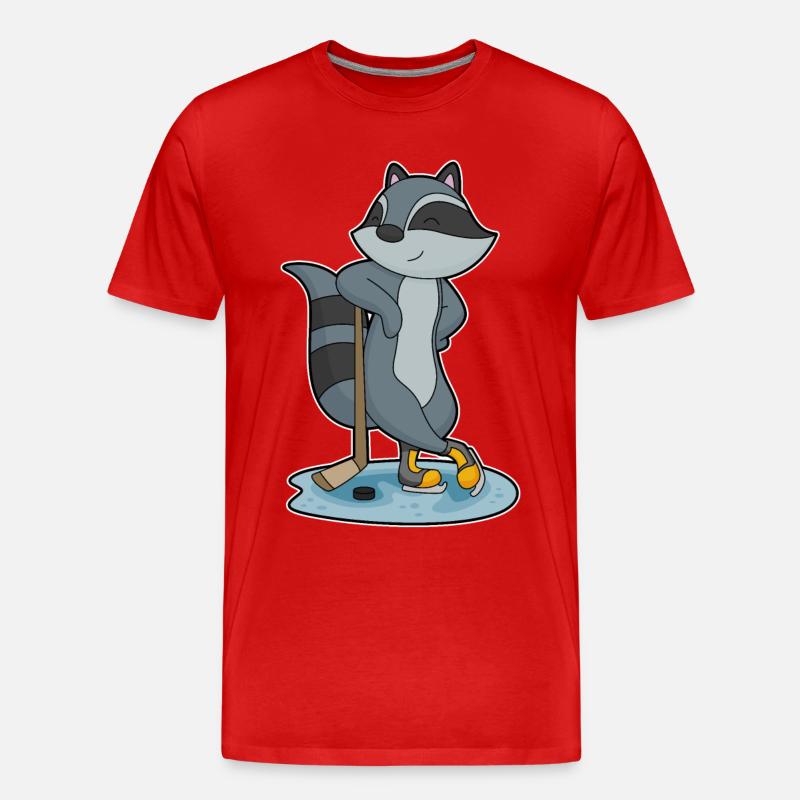 Waschbär Eishockey Eishockeyschläger - Männer Premium Bio T-Shirt - Rot