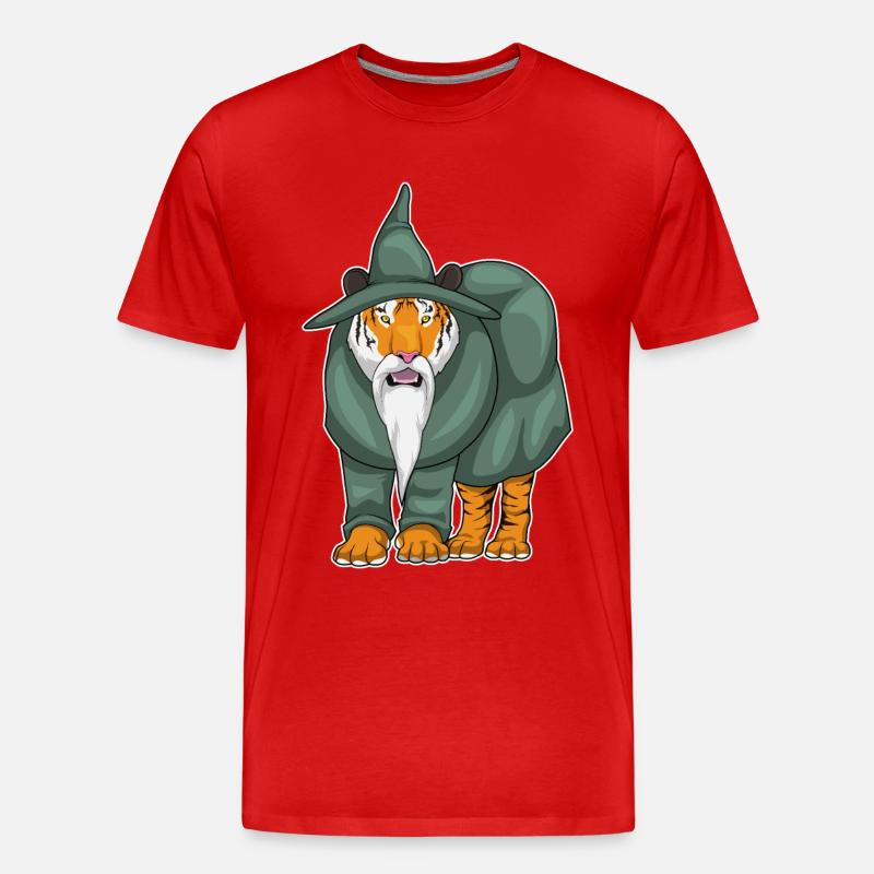 Tiger Zauberer - Männer Premium Bio T-Shirt - Rot