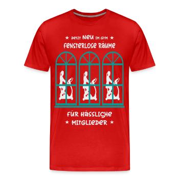 Fitnessstudio mit Fensterlosen Räumen - Männer Premium Bio T-Shirt - Rot - Vorne - Damien (186cm)