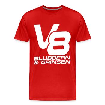 V8 - Blubbern & Grinsen - Männer Premium Bio T-Shirt - Rot - Vorne - Damien (186cm)