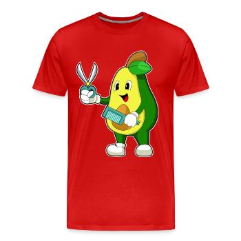 Avocado Friseur Schere Kamm - Männer Premium Bio T-Shirt - Rot - Vorne - Damien (186cm)