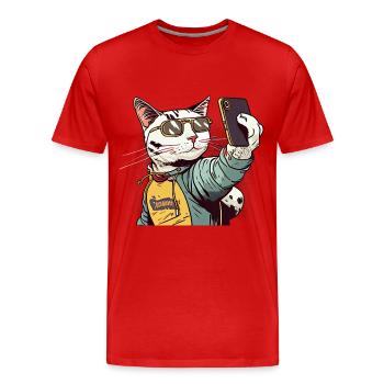 Comic Katze Selfie - Männer Premium Bio T-Shirt - Rot - Vorne - Damien (186cm)