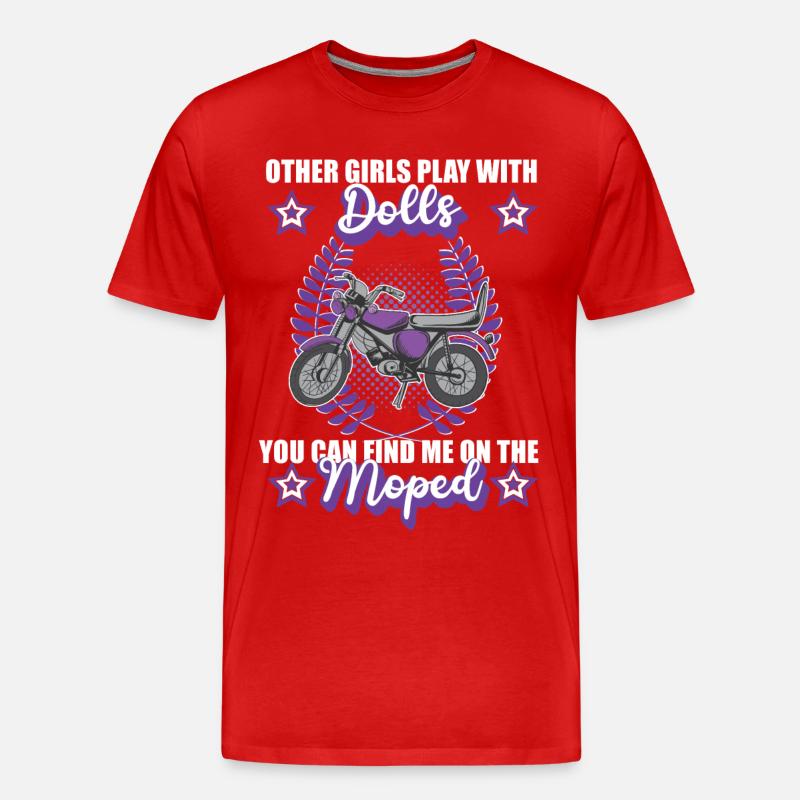 Moped Mopedfahrerin Retro Mofa Zweitakt Roller - Männer Premium Bio T-Shirt - Rot