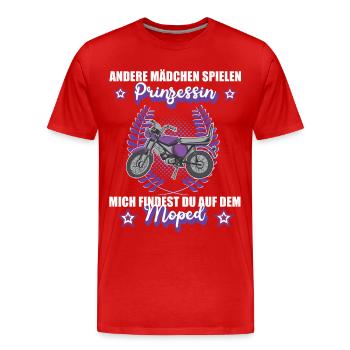 Moped Mopedfahrerin Mofa Retro Zweitakt Kleidung - Männer Premium Bio T-Shirt - Rot - Vorne - Damien (186cm)