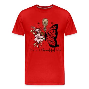 Braided Hair with Pink Lily Bouquet - Men's Premium Organic T-Shirt - red - Front - Damien (186cm)