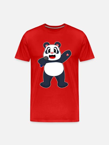 Panda Singer Microphone Singing - Men's Premium Organic T-Shirt - red