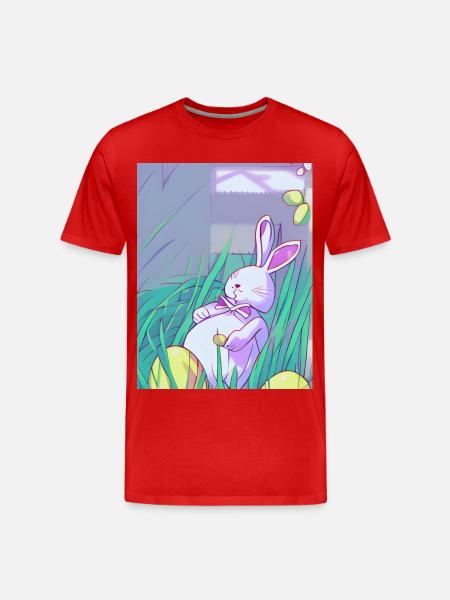 Pastel Easter Bunny in Spring Grass - Men's Premium Organic T-Shirt - red
