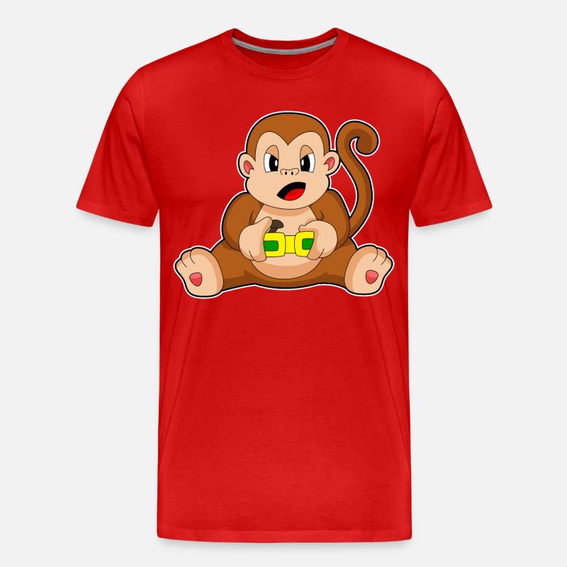 Affe Gamer Controller - Männer Premium Bio T-Shirt - Rot