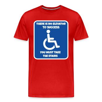 Il n’y a pas d’ascenseur vers le succès. L’humour en fauteuil roulant # - T-shirt bio Premium Homme - rouge - Devant - Damien (186cm)