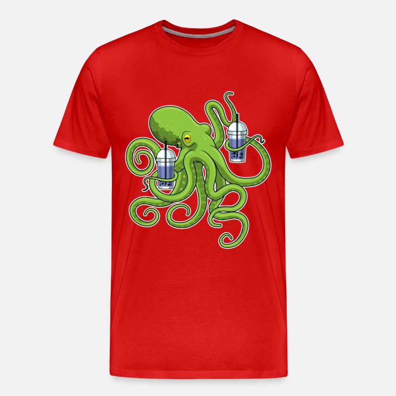 Krake Bubble tea - Männer Premium Bio T-Shirt - Rot