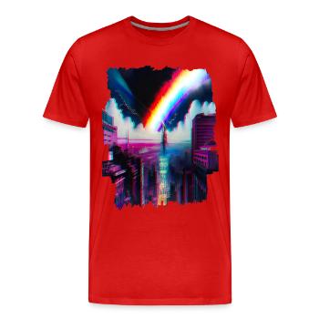 Futuristisches Stadtbild mit Regenbogen Kunst - Männer Premium Bio T-Shirt - Rot - Vorne - Damien (186cm)