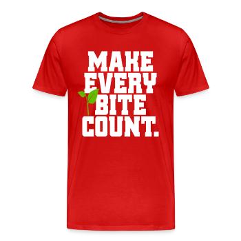 Veganer Make Every Bite Count Go Vegan Veganerin - Männer Premium Bio T-Shirt - Rot - Vorne - Damien (186cm)