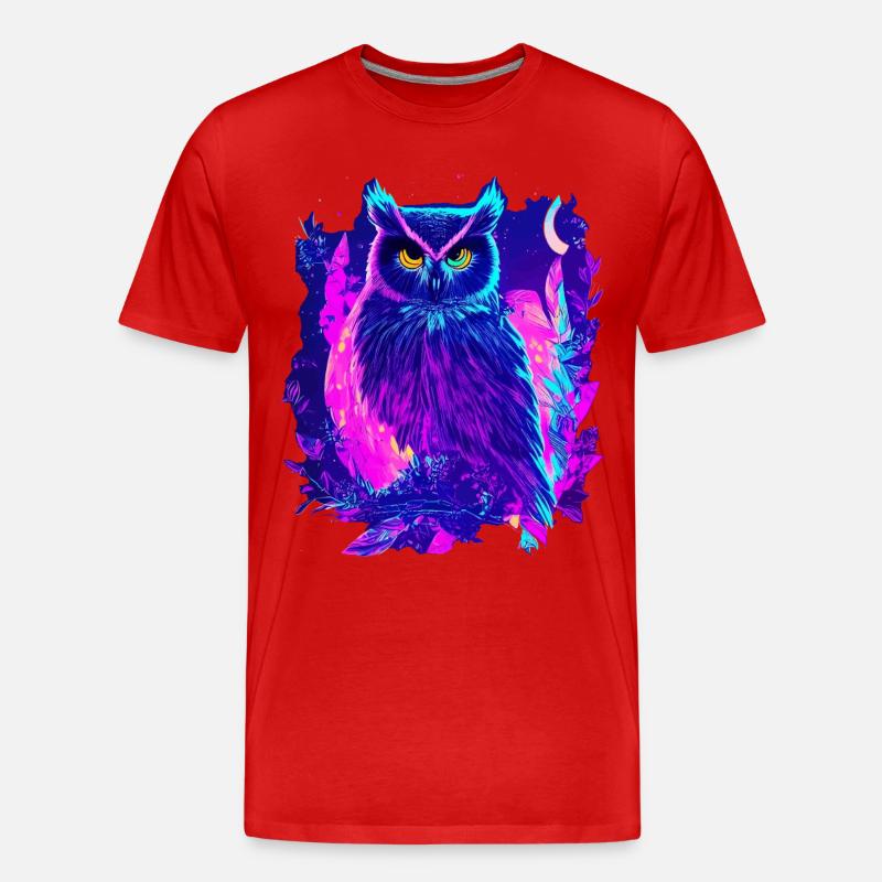 Neon leuchtende Eule Synthwave - Männer Premium Bio T-Shirt - Rot