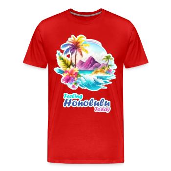 Sommertraum am Meer, strahlende Farben, Honolulu - Männer Premium Bio T-Shirt - Rot - Vorne - Damien (186cm)