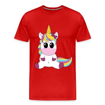 Einhorn Regenbogen Kuschelmotiv - Männer Premium Bio T-Shirt - Rot - Vorne - Damien (186cm)