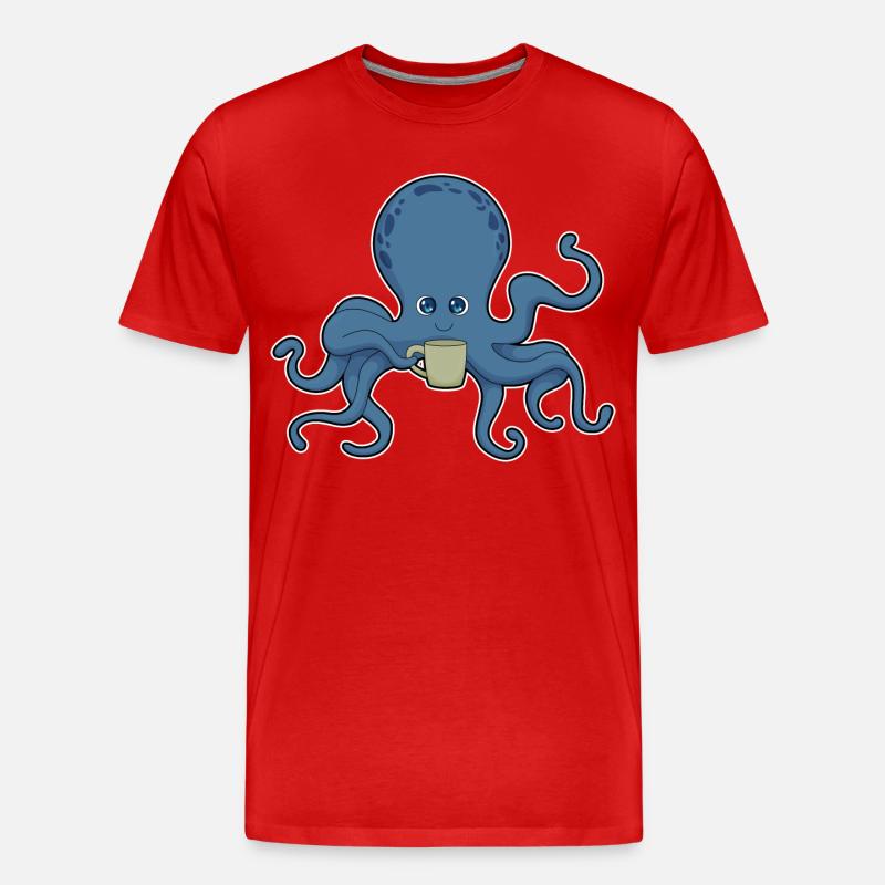 Krake Kaffee Becher - Männer Premium Bio T-Shirt - Rot