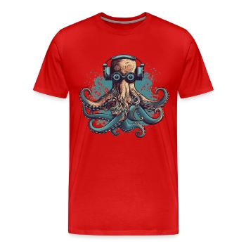 Cool pieuvre nerdy avec lunettes et écouteurs - T-shirt bio Premium Homme - rouge - Devant - Damien (186cm)